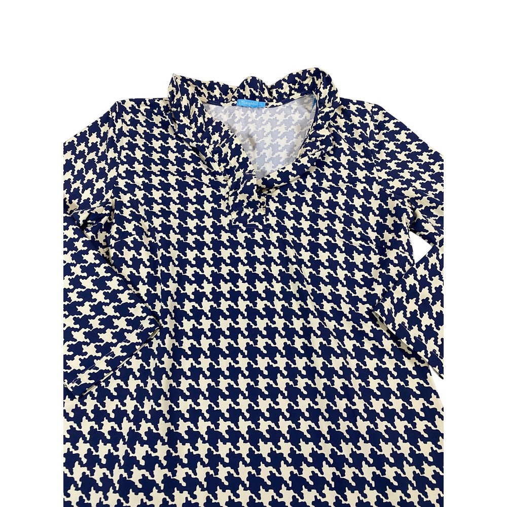 J.McLaughlin Navy‎ Houndstooth Catalina Cloth Ruffle Collar Dress Large - Picture 5 of 10